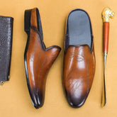Italian Luxury Men's Slippers Genuine Leather Slip-On Loafers - Acapparelstore